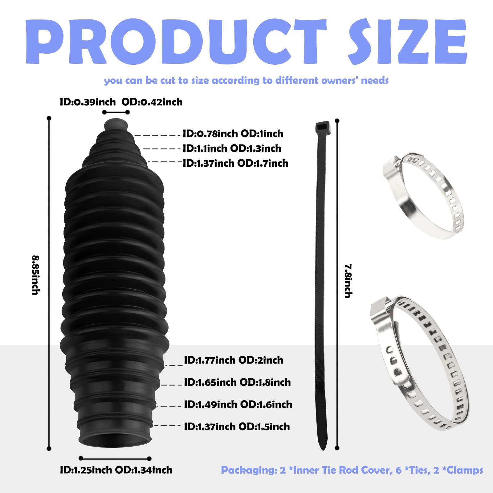 Tie Rod Boot Kit With Pinion Bellow Cable Ties And Clamps,Waterproof & Dustproof Rack And Pinion Boot For Steering System Protec